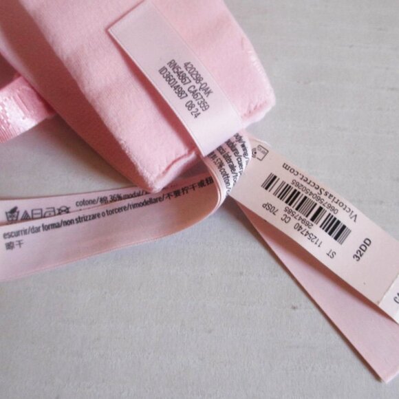 32DD/S Victoria Secret Shine Patch Cotton Push Up Bra Set Thong Panty Pink Plaid - Picture 10 of 13